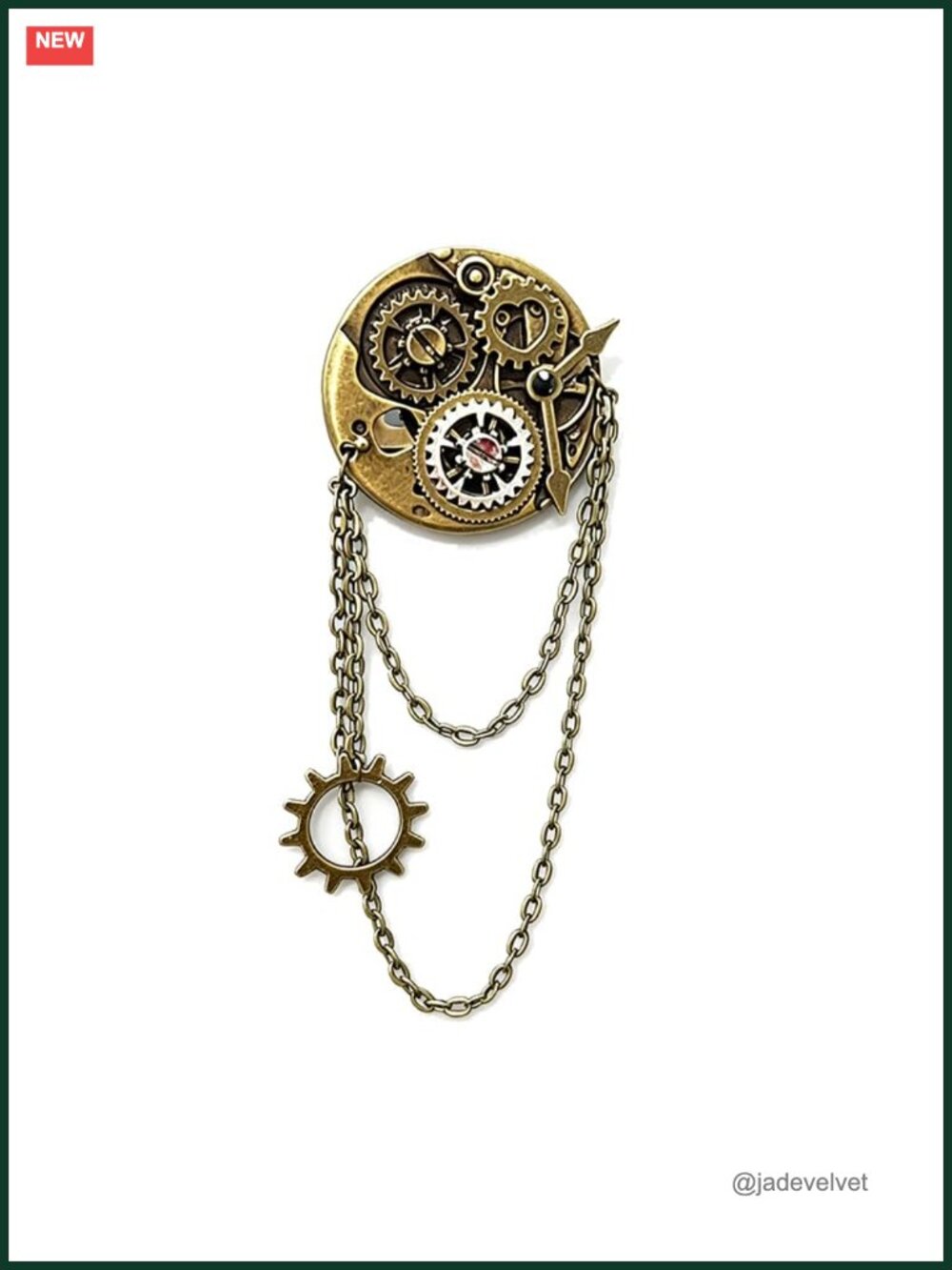 Steampunk Brooch Pin Antique Bronze Alloy Tassel Chain Clock Gear Key Pin